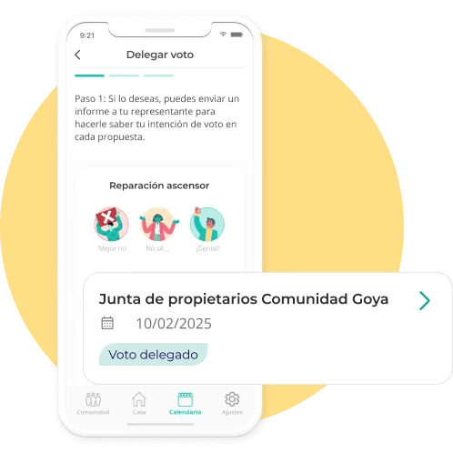 vista de la funcion delegar voto en la app de vecinos