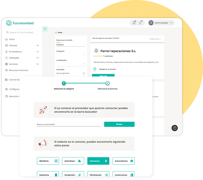 vista de la busqueda de proveedores en el directorio de tucomunidad