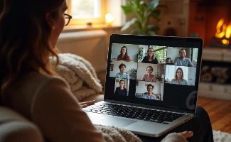 Una propietaria accede remotamente a una reunión de vecinos virtual.