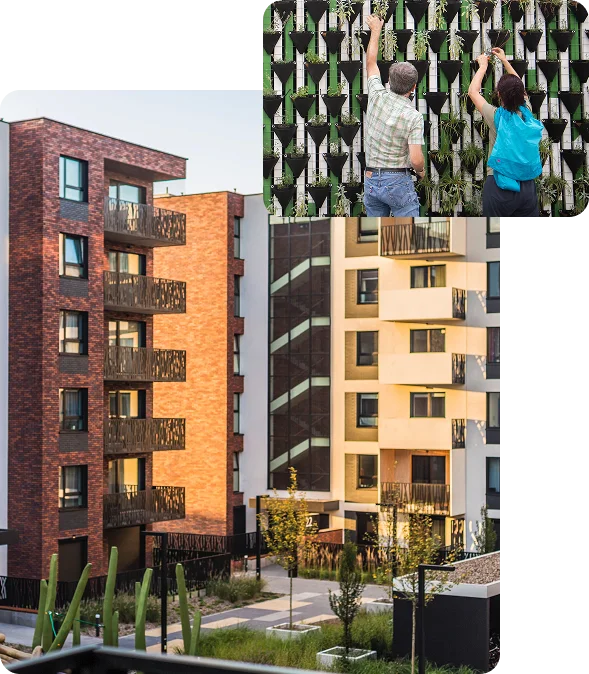imagen de un edificio de viviendas con una pared de jardin vertical 